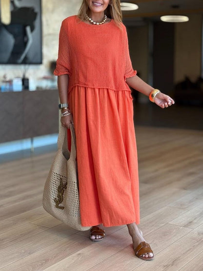 Casual Mesh Top Cotton Dress Two-Piece Set