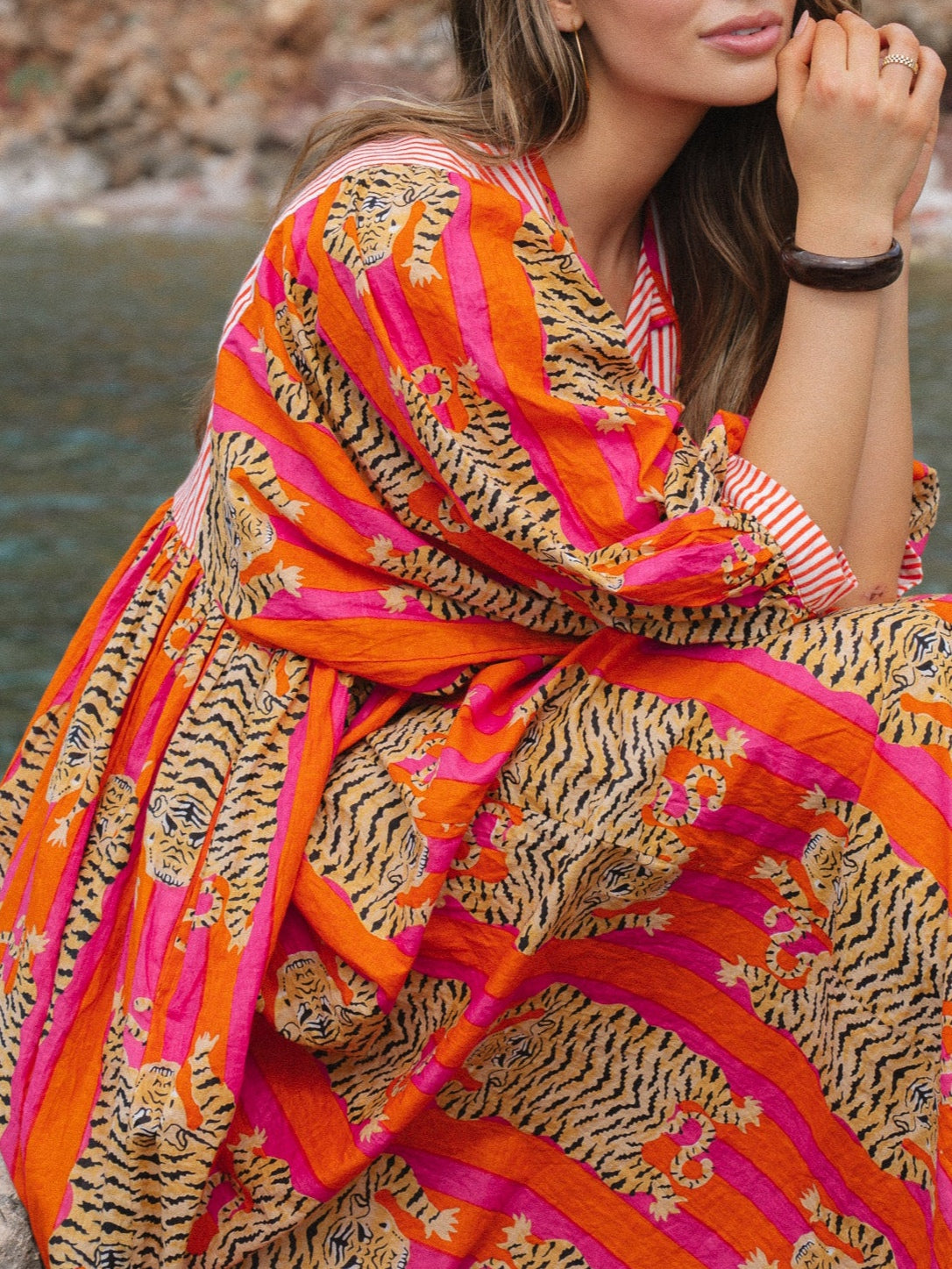 Bohemian Tiger Print Midi Dress