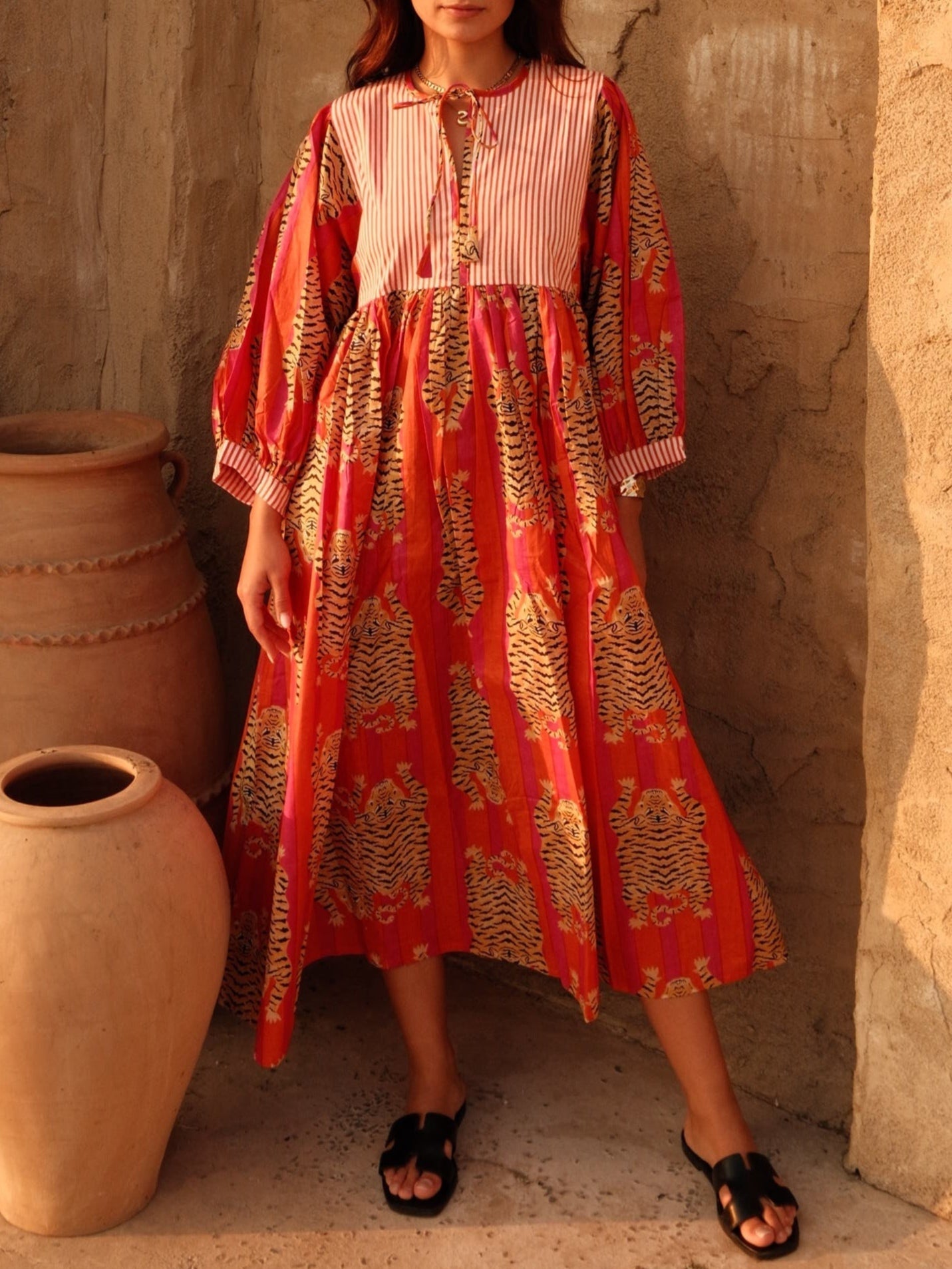 Bohemian Tiger Print Midi Dress