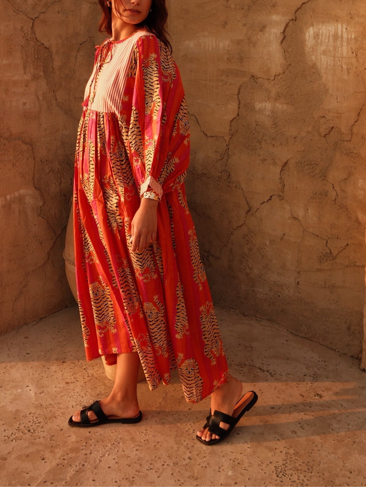 Bohemian Tiger Print Midi Dress