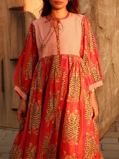 Bohemian Tiger Print Midi Dress