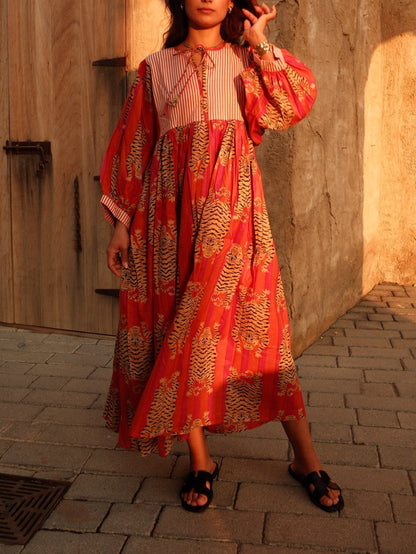 Bohemian Tiger Print Midi Dress