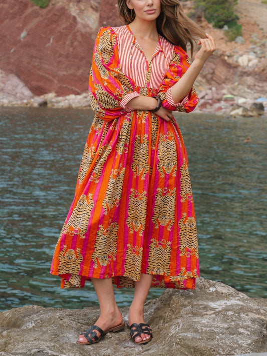 Bohemian Tiger Print Midi Dress