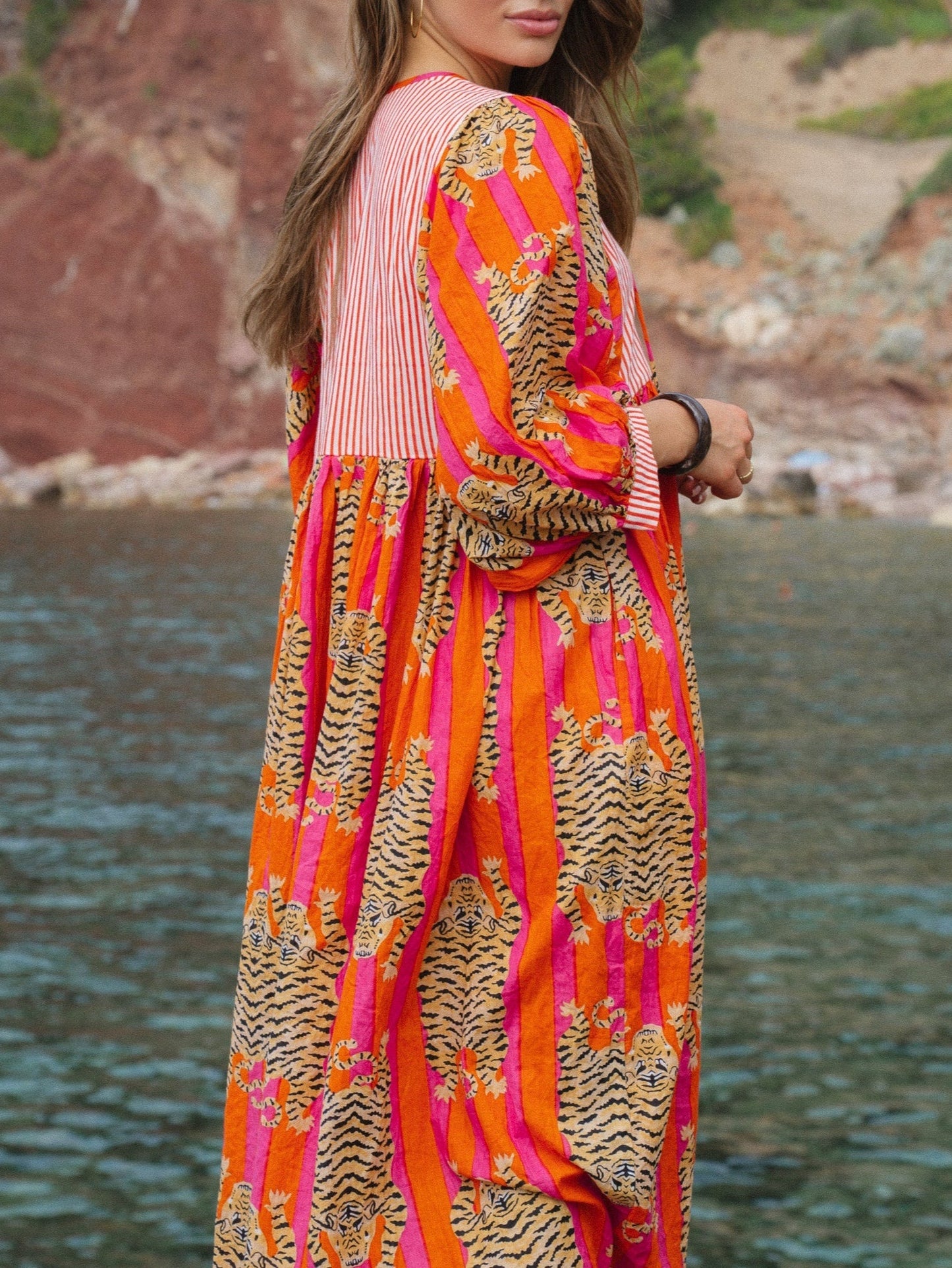 Bohemian Tiger Print Midi Dress