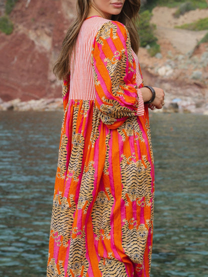 Bohemian Tiger Print Midi Dress
