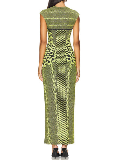 Green Floral Fitted Maxi Dress