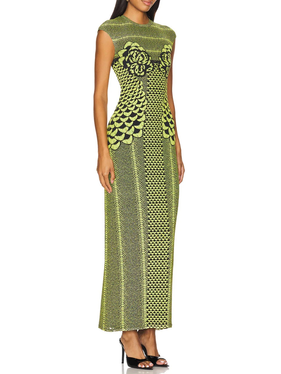 Green Floral Fitted Maxi Dress