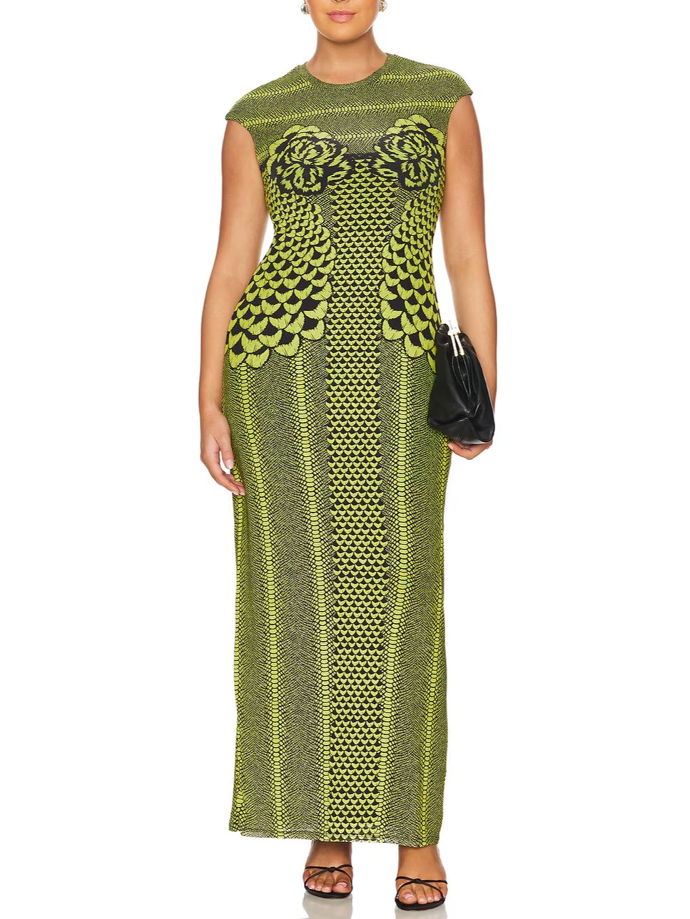 Green Floral Fitted Maxi Dress