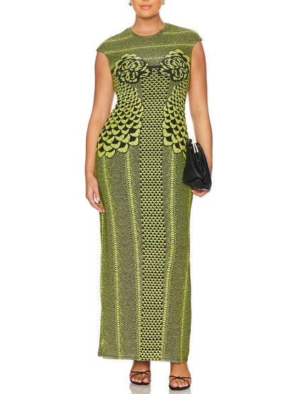 Green Floral Fitted Maxi Dress