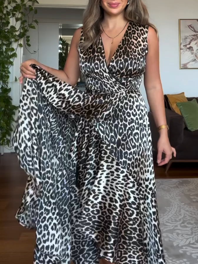 Classic Leopard Print Irregular Fishtail Midi Dress