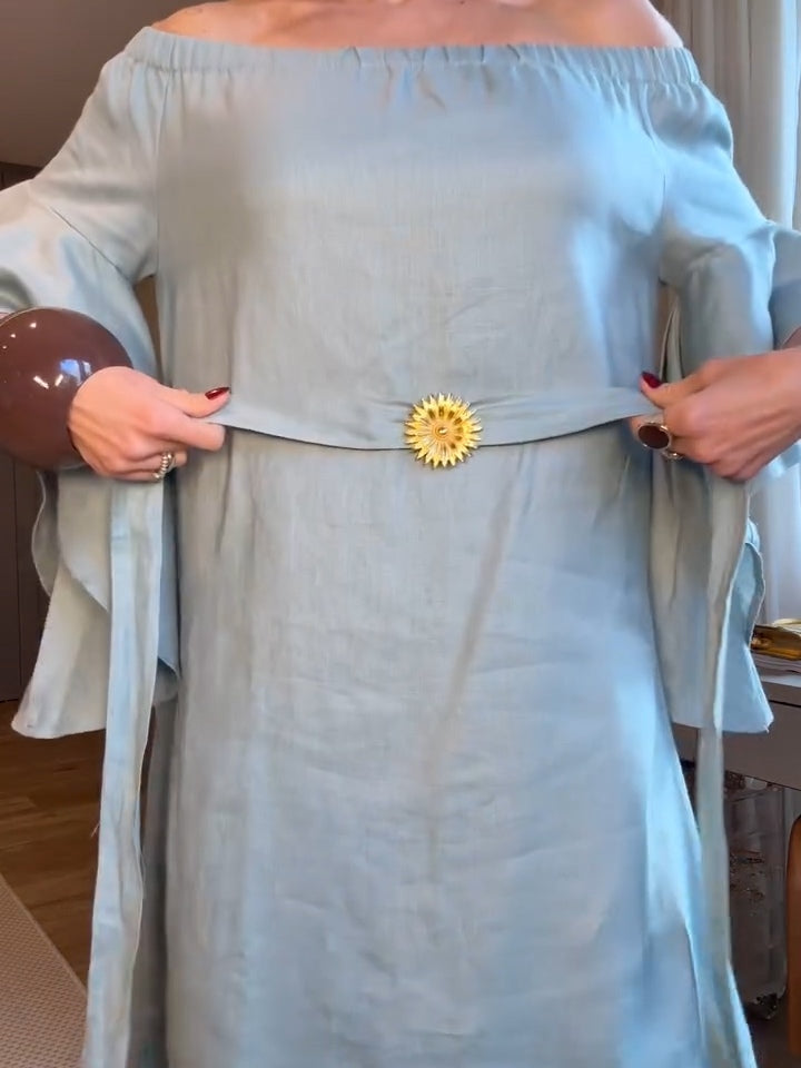 Light Blue Cotton Off-shoulder Maxi Dress