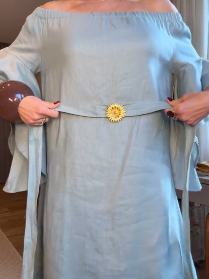 Light Blue Cotton Off-shoulder Maxi Dress