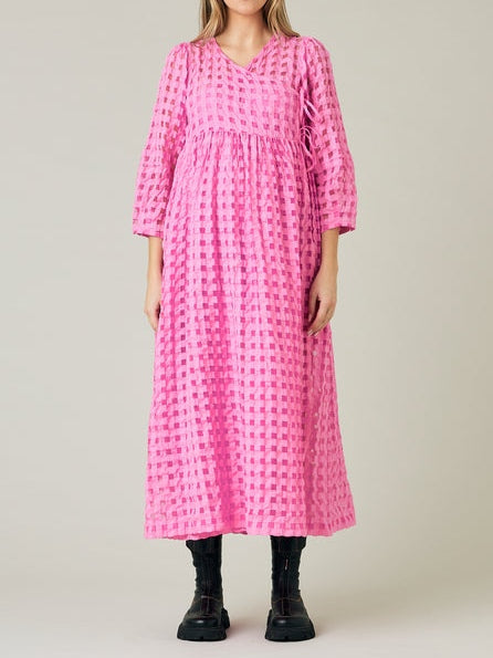 Pink Checkered Long Dress