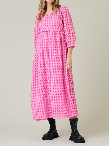 Pink Checkered Long Dress