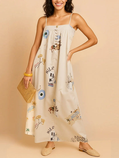 Strapless Square Neck Printed Maxi Dress