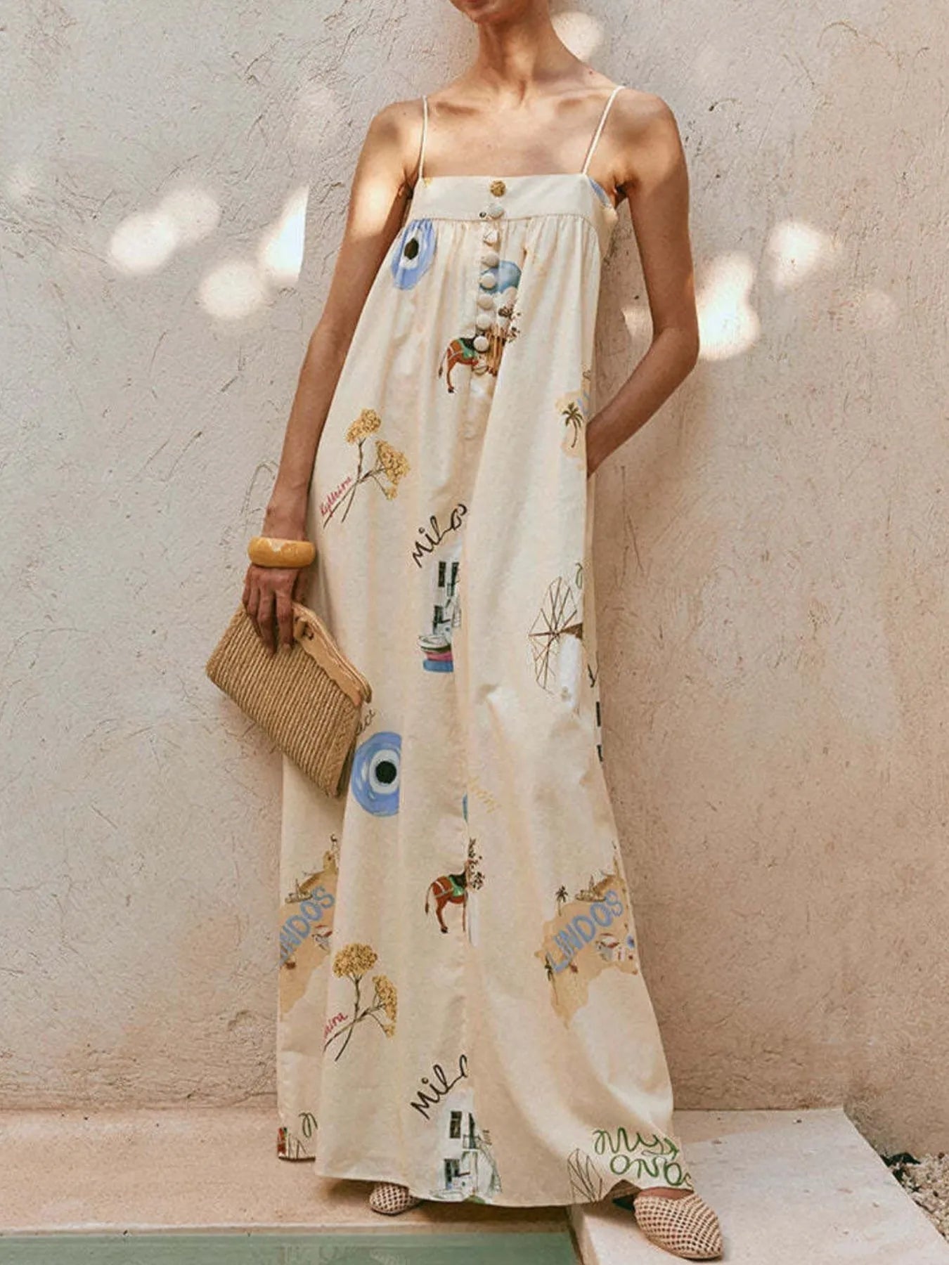 Strapless Square Neck Printed Maxi Dress