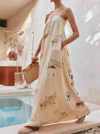 Strapless Square Neck Printed Maxi Dress