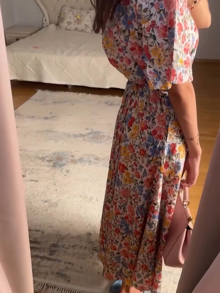 Floral Print V-Neck Button-Down Midi Dress