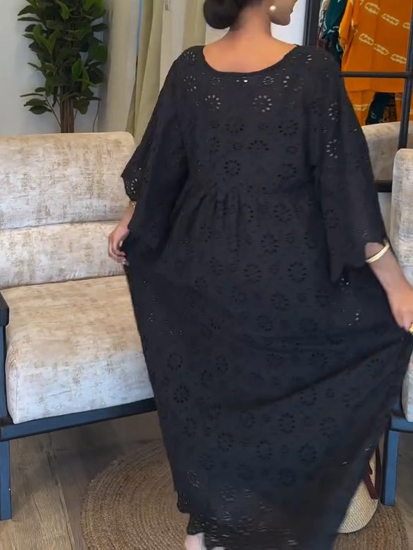 Elegant Black Hollow Pattern Dress