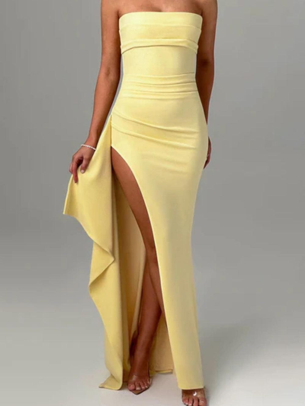 Strapless slit maxi dress