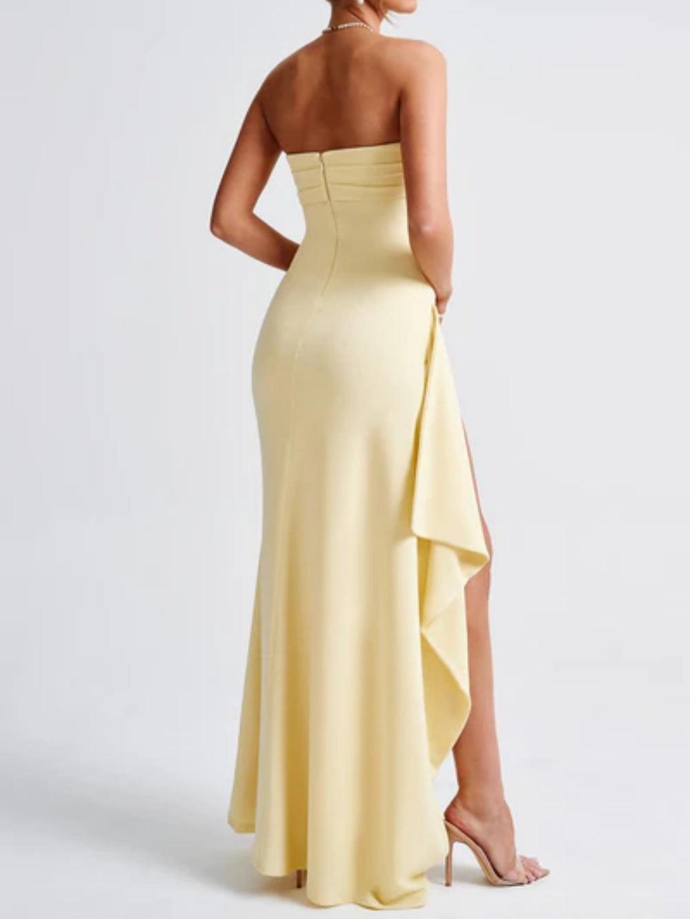 Strapless slit maxi dress