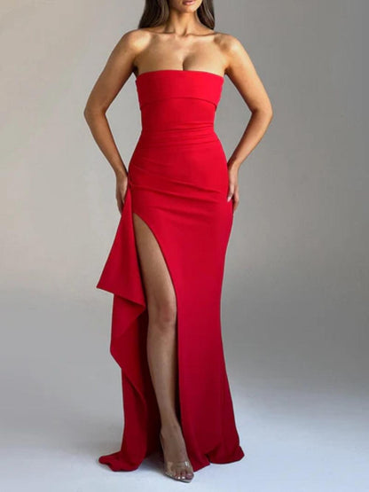 Strapless slit maxi dress