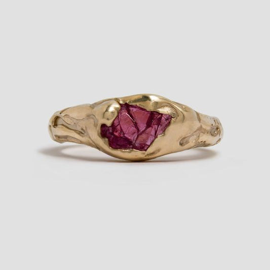 Vintage Garnet Gold Forged Ring