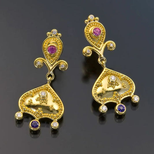 Vintage Classic Gold Earrings with Zircon
