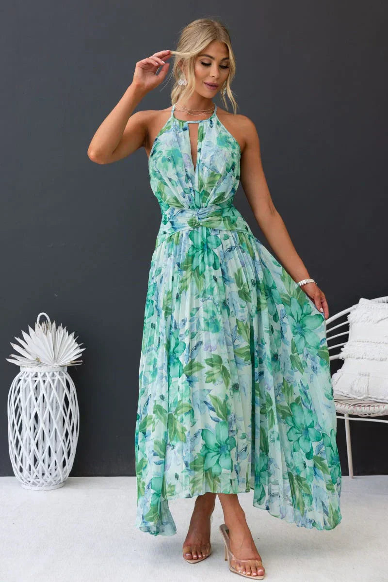 Rosea Elegant Garden Breeze Maxi Dress with Halter