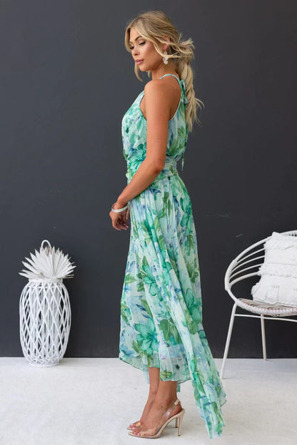 Rosea Elegant Garden Breeze Maxi Dress with Halter