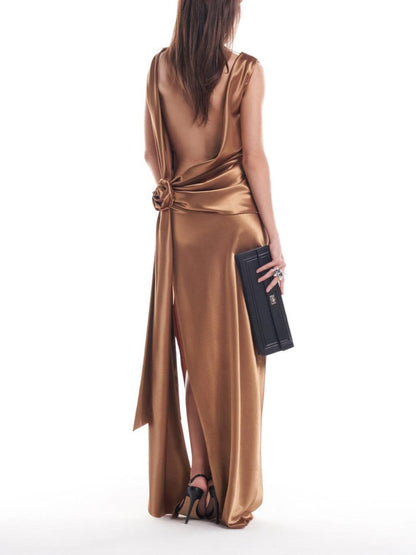 Backless Slit Satin Dress