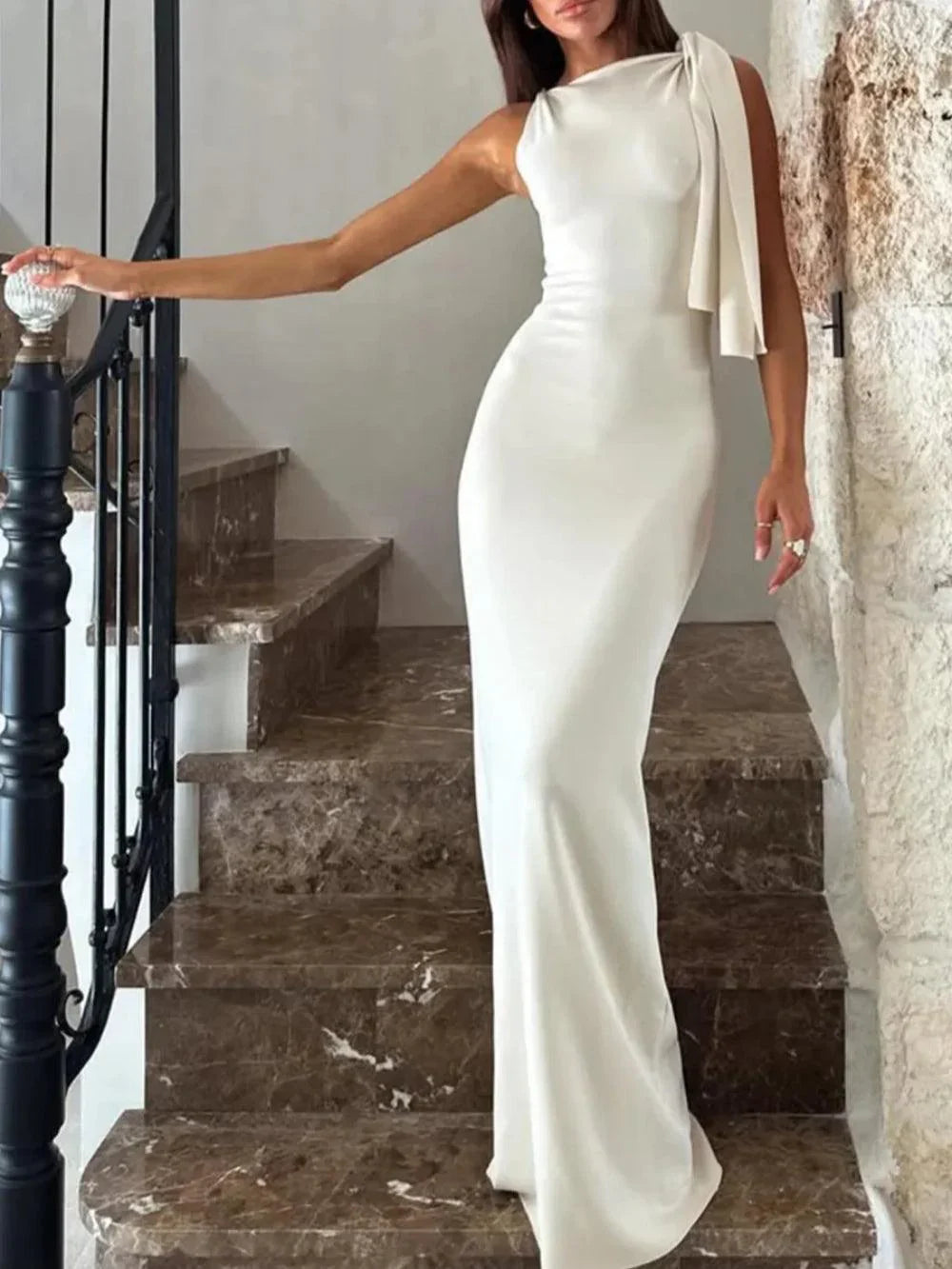 Lynn Asymmetric Tie Detail Maxi Dress