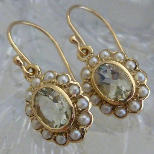 Vintage Golden Pearl Crystal Earrings