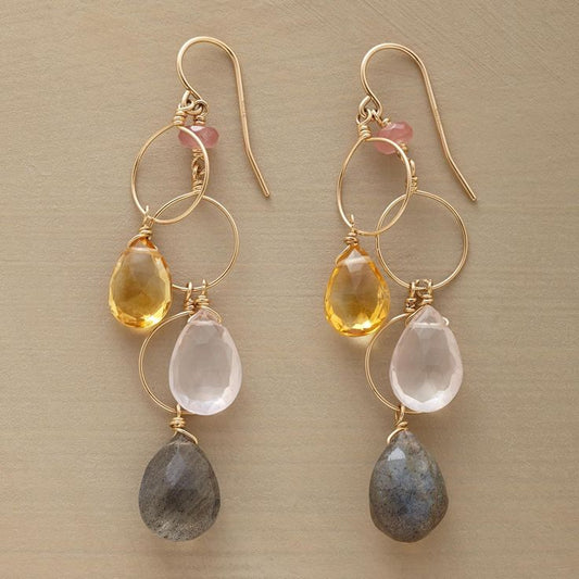 Vintage Dangling Colorful Stones Fine Earrings