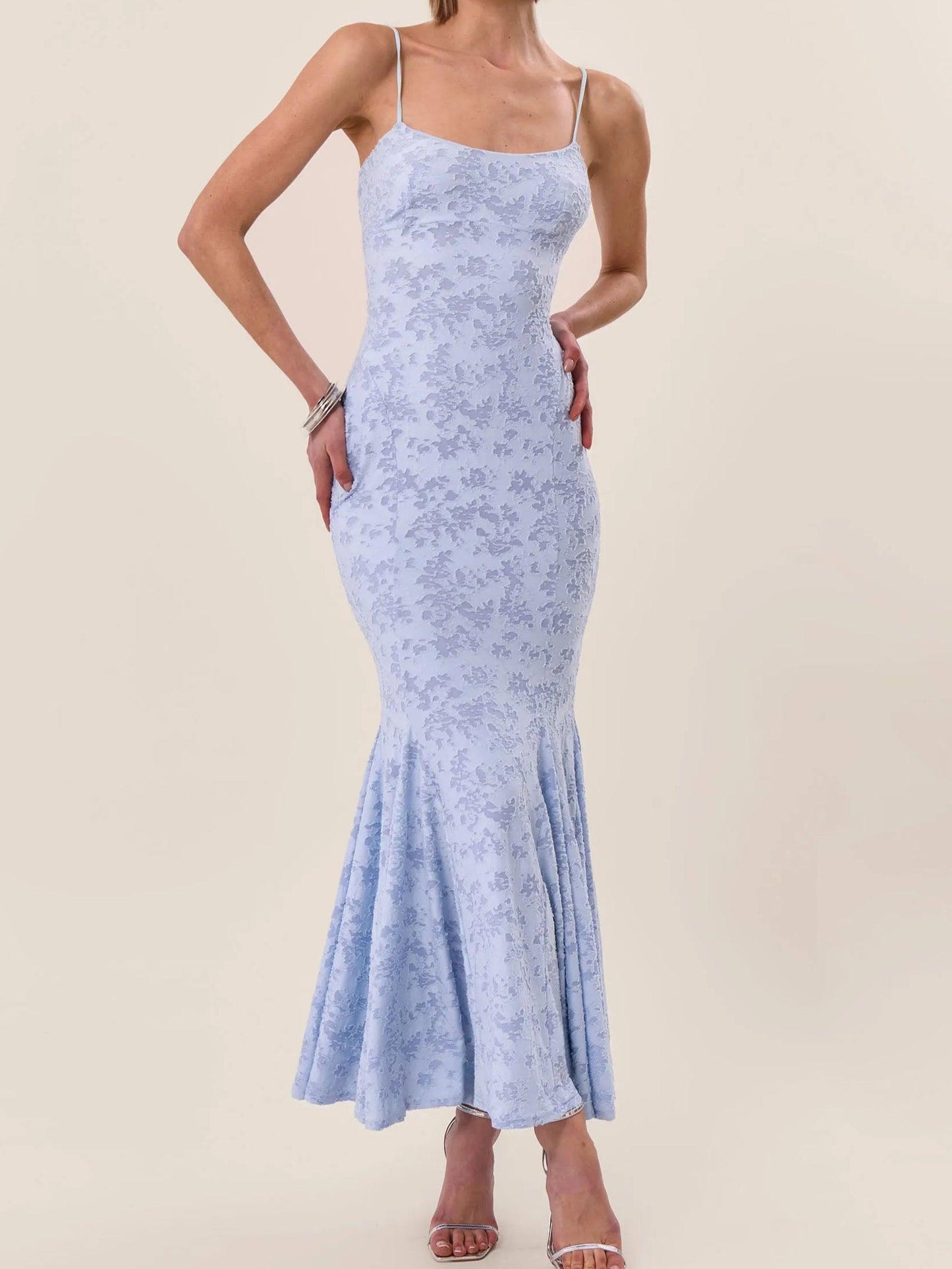 Jacquard halter dress with tie back