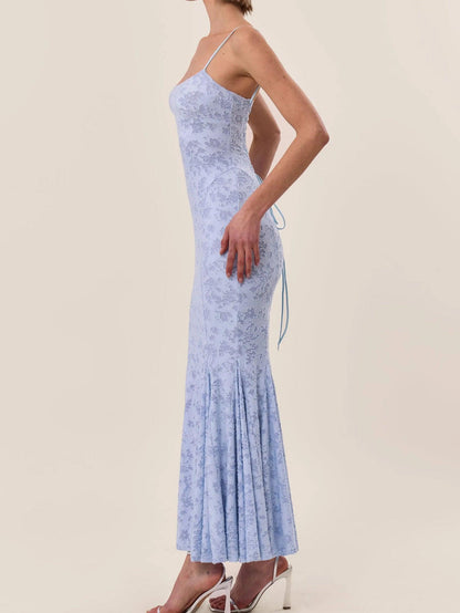 Jacquard halter dress with tie back