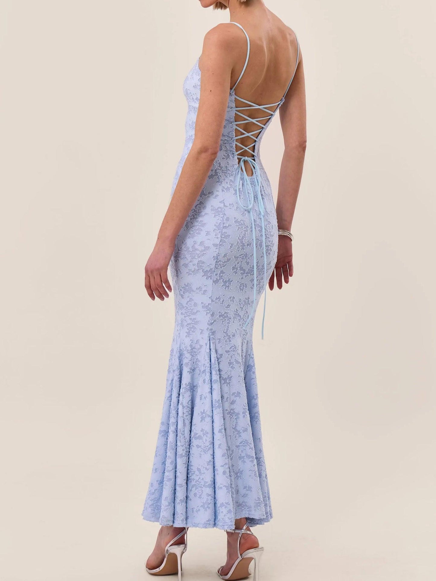 Jacquard halter dress with tie back