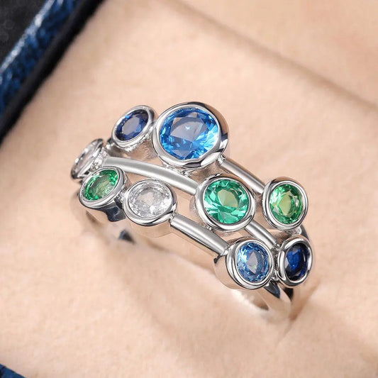 Vintage Blue Green Zirconia Layered Ring