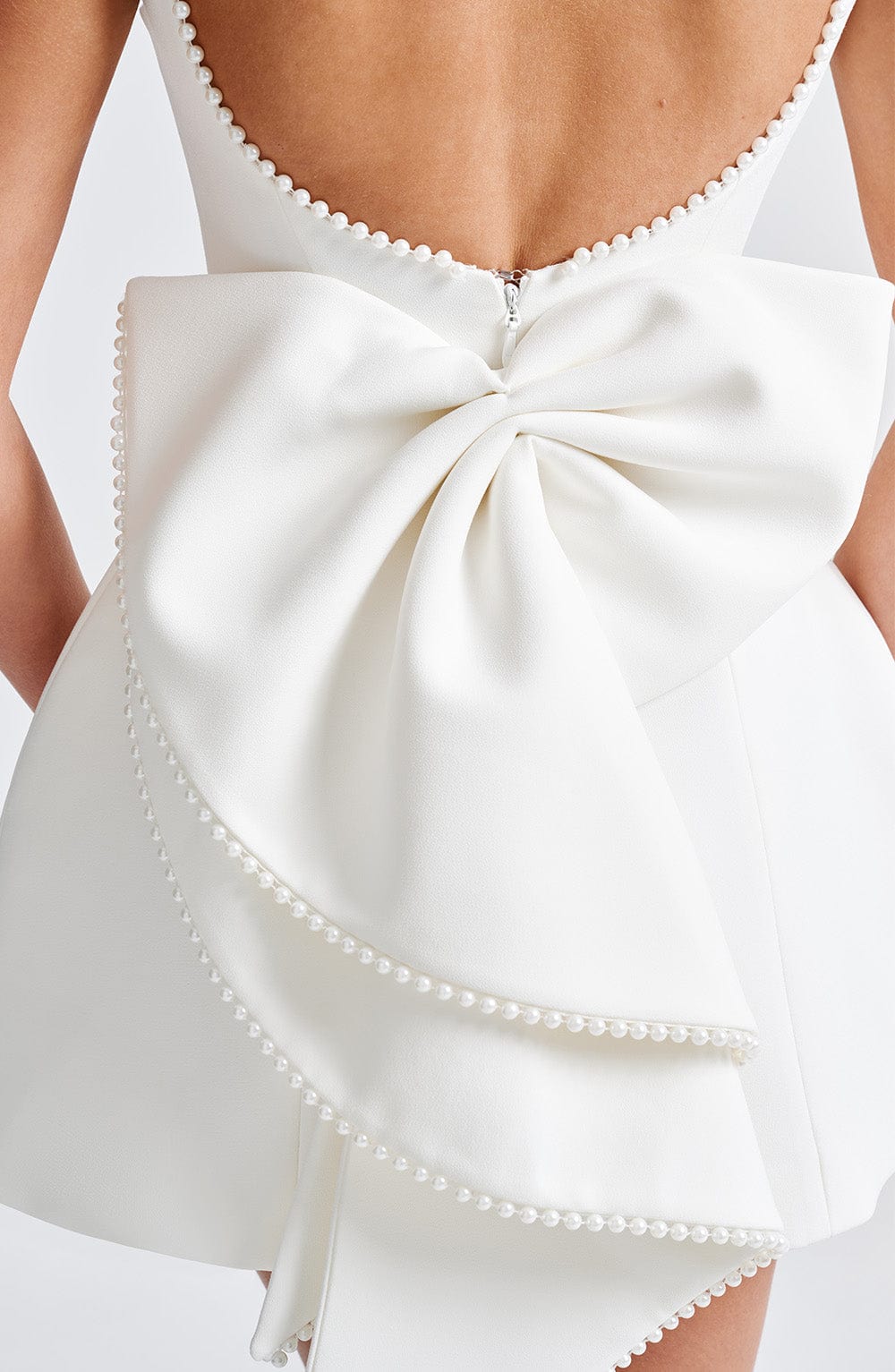Hollis - Elegant Pearl Bow Mini Dress