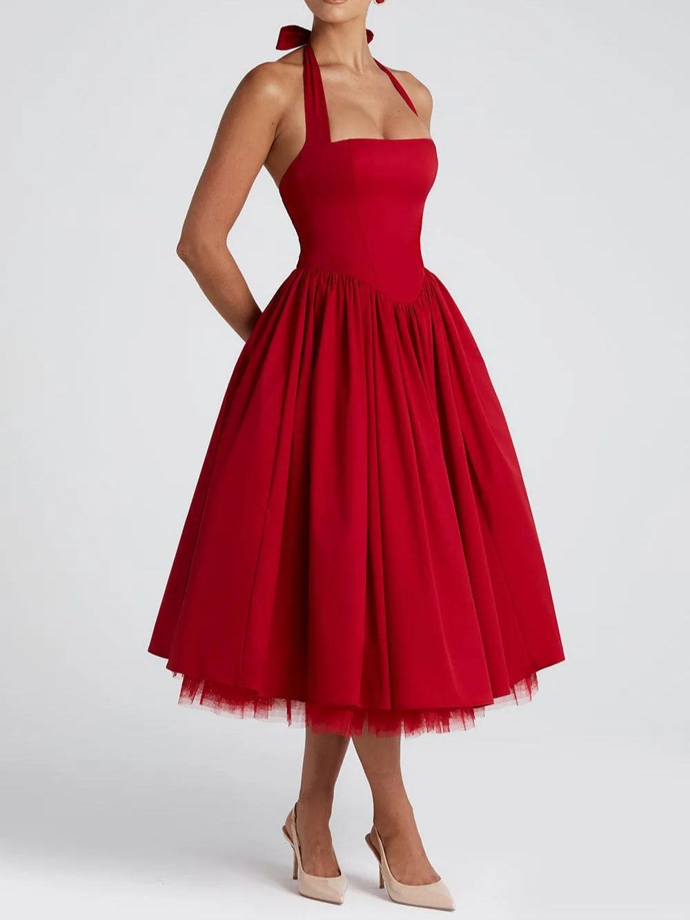 Elegant Mesh Halterneck Double-layer Dress