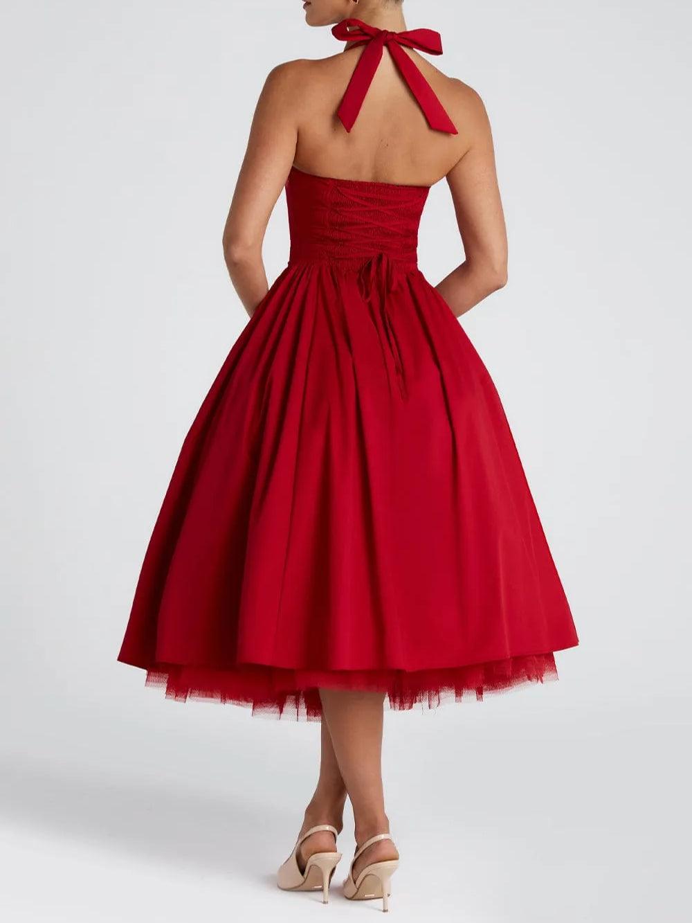 Elegant Mesh Halterneck Double-layer Dress