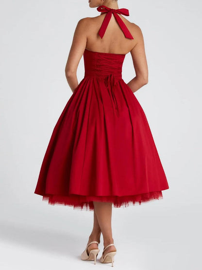 Elegant Mesh Halterneck Double-layer Dress