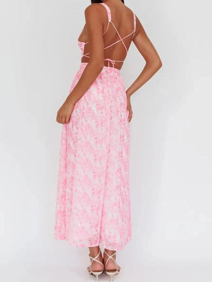 Deep V Neck Halter Maxi Dress