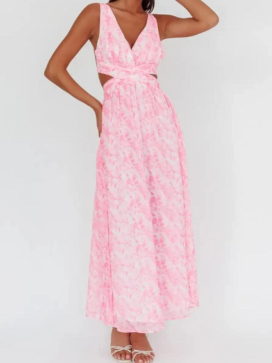 Deep V Neck Halter Maxi Dress