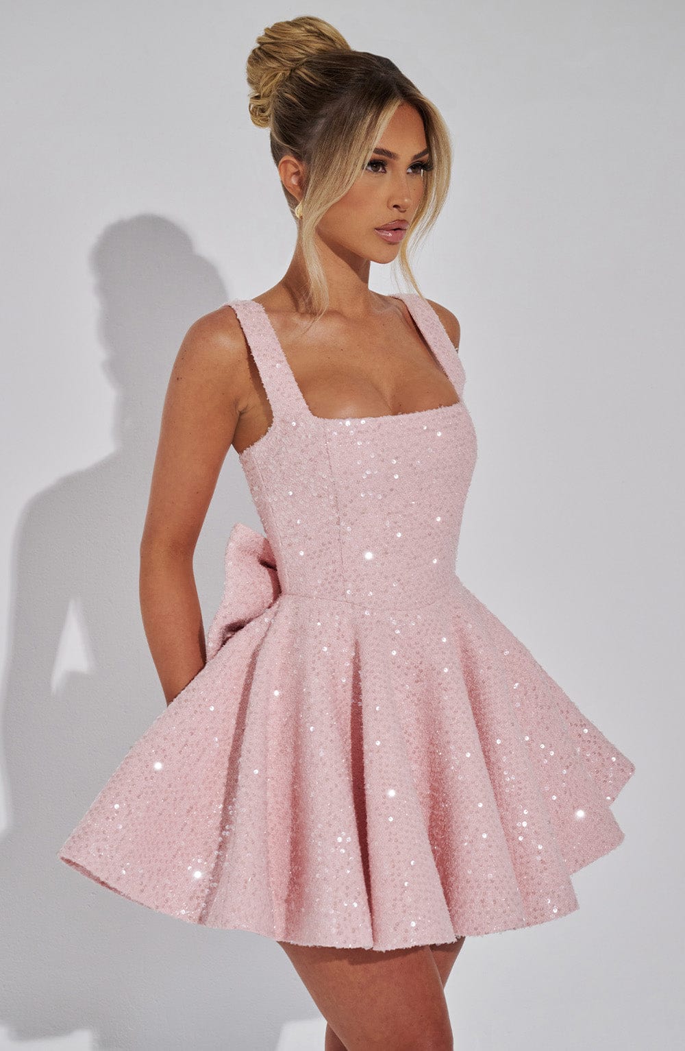 Yara - Sequins Bow Backless Mini Dress