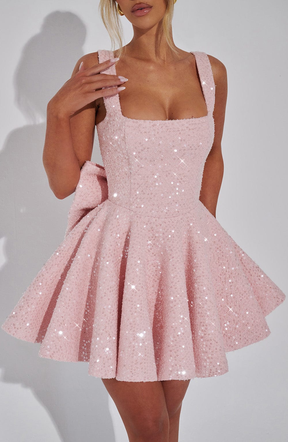Yara - Sequins Bow Backless Mini Dress