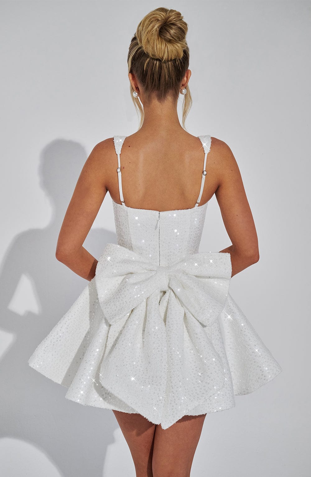 Yara - Sequins Bow Backless Mini Dress