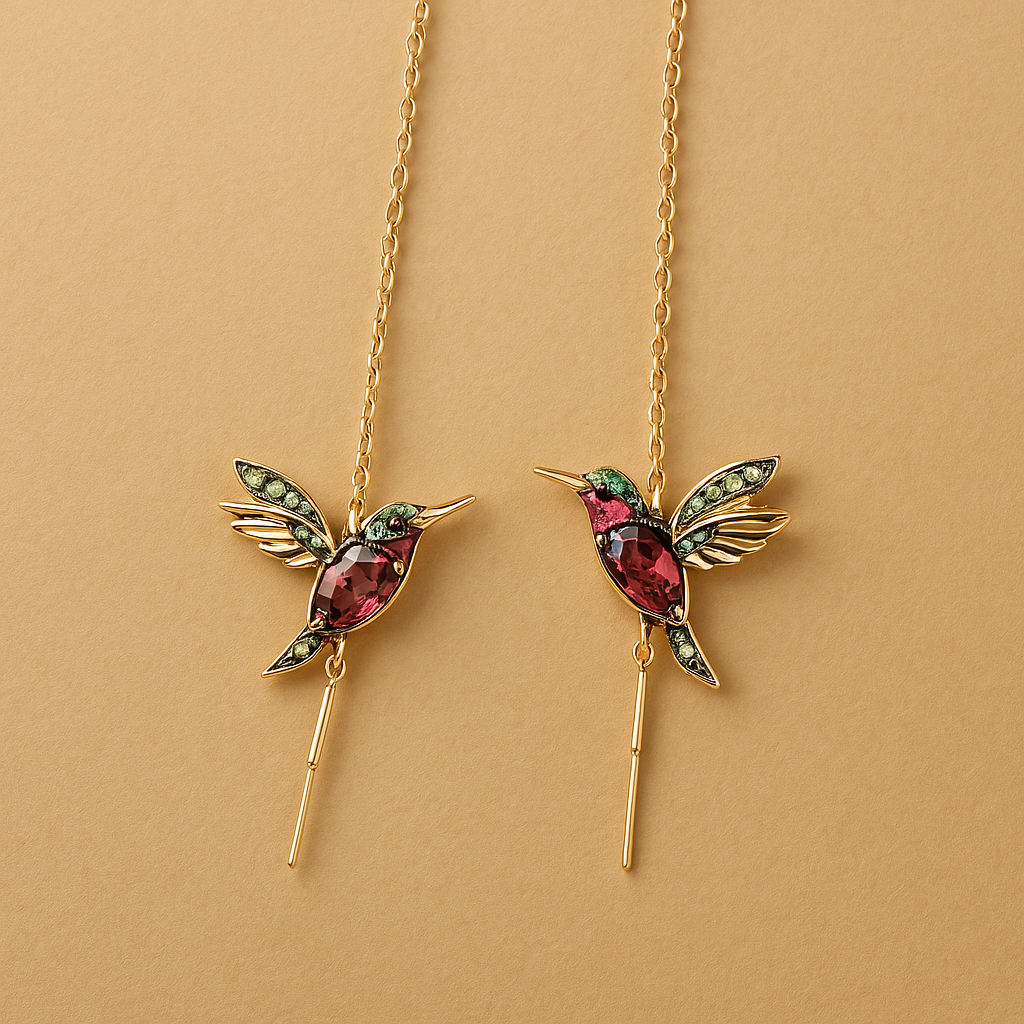 Hummingbird Enamel and Zirconia Earrings