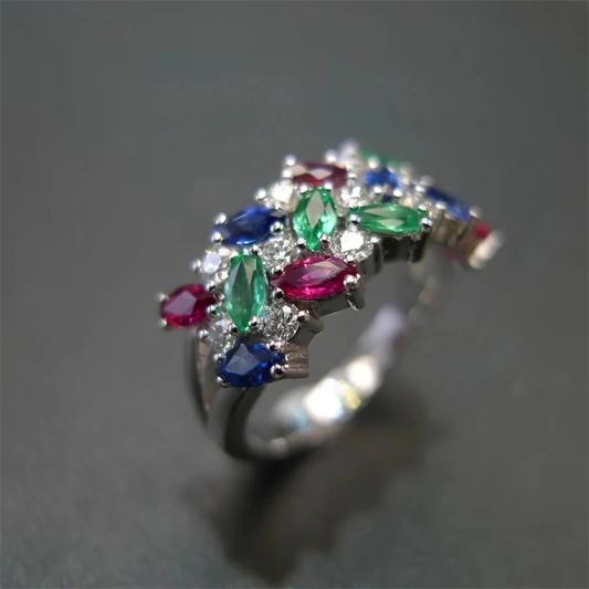 Vintage Colorful Zirconia Silver Ring