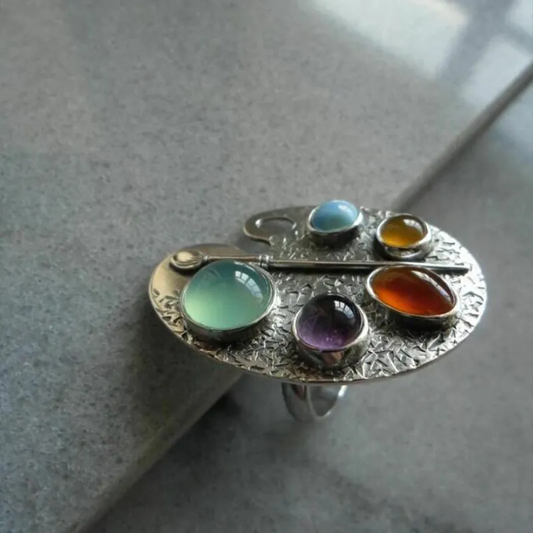 Vintage Colorful Painting Palette Ring
